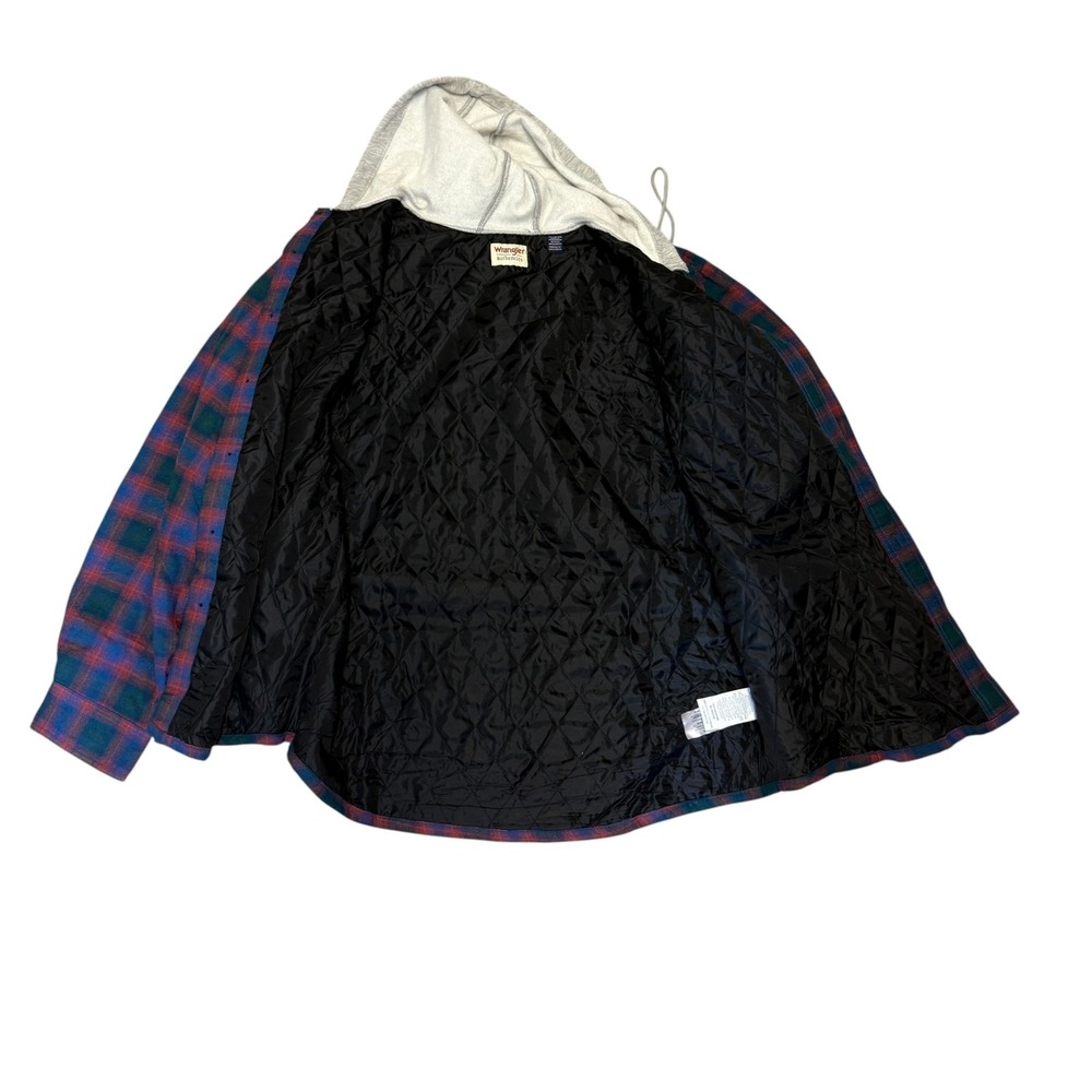 Wrangler Authentics Mens XL Quilted Lined Flannel Hooded Shirt Jacket Plaid NWT - Picture 4 of 16